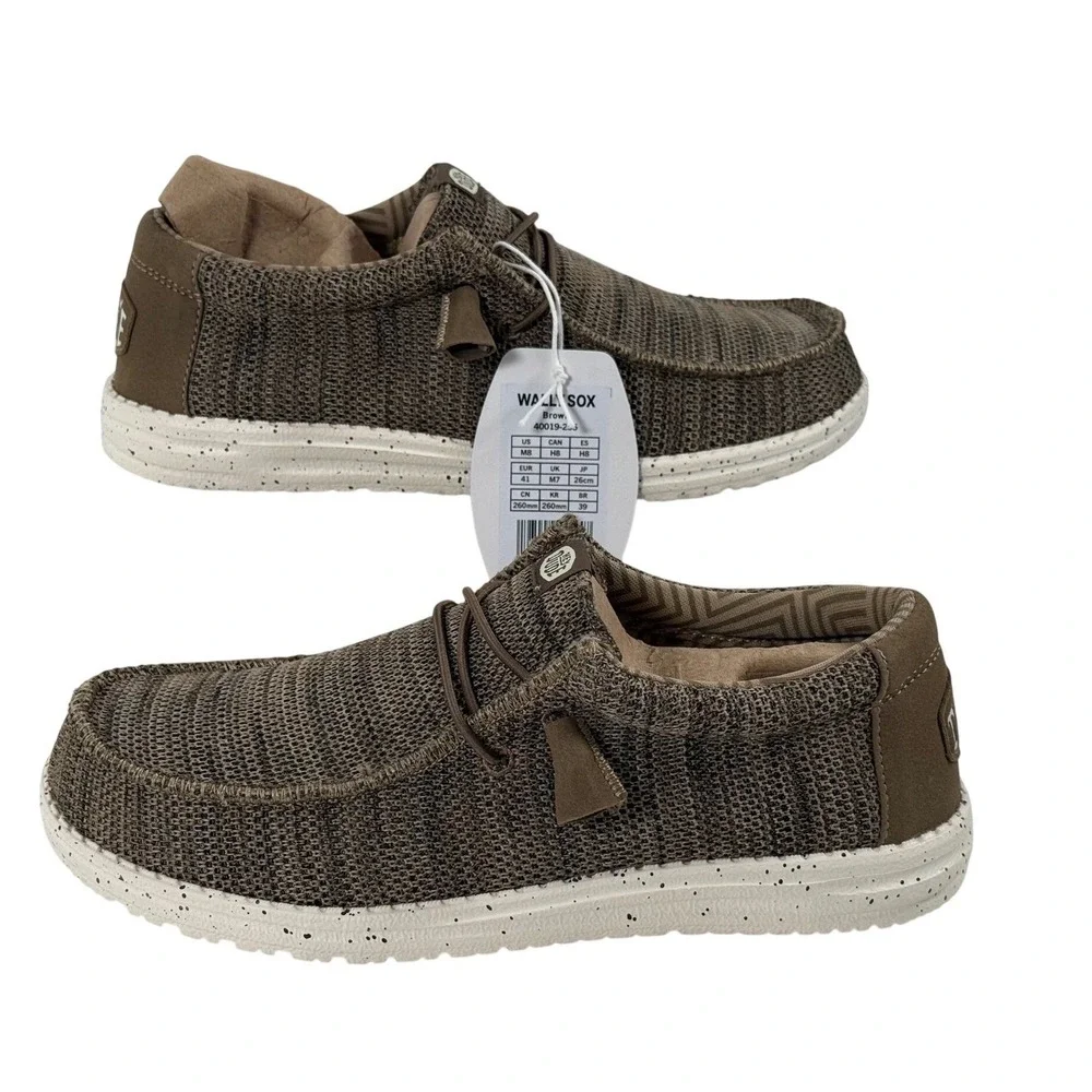 Hey Dude Wally Sox Brown Mens Slip On Loafers Shoes 40019-255 Size 8 NWT